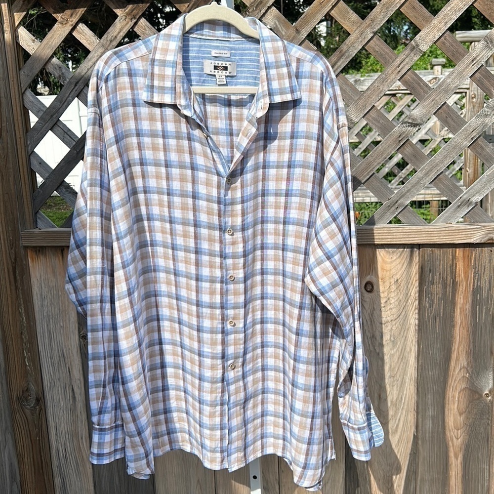 Joseph Abboud Classic Fit Linen Plaid Shirt Size 2X